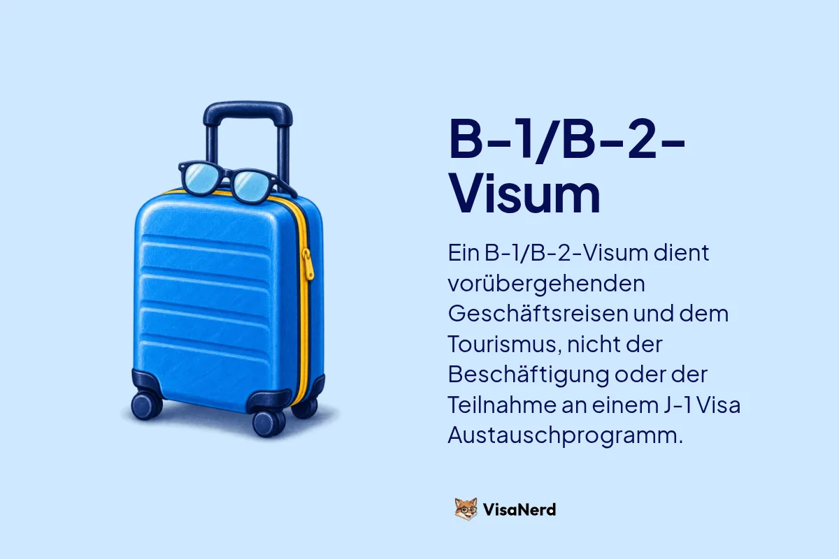 B-1/B-2-Visum: Ein B-1/B-2-Visum dient vorübergehenden Geschäftsreisen und dem Tourismus, nicht der Beschäftigung oder der Teilnahme an einem J-1 Visa Austauschprogramm.