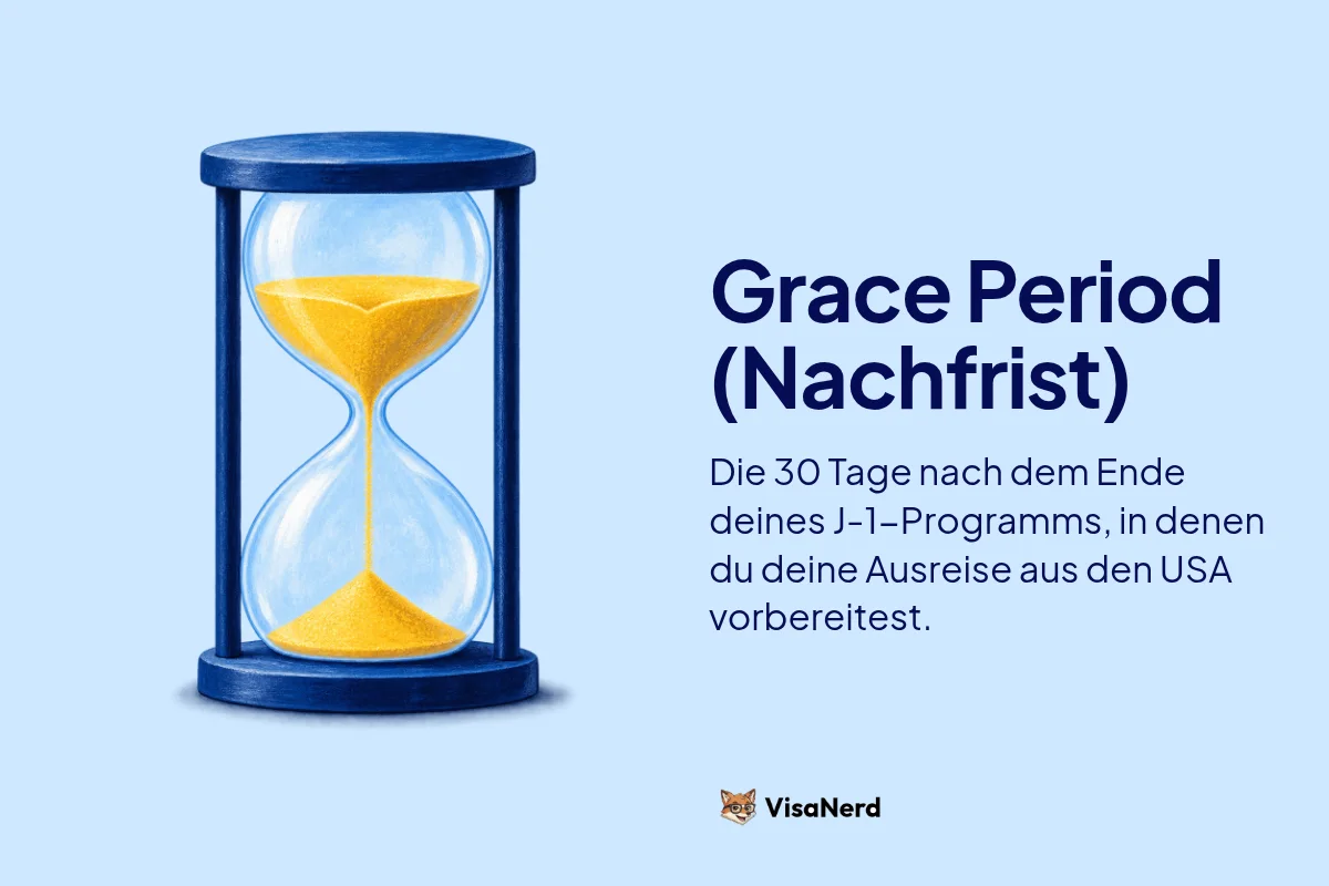 Grace Period (Nachfrist): Die 30 Tage nach dem Ende deines J-1 Programms, in denen du deine Ausreise aus den USA vorbereitest.