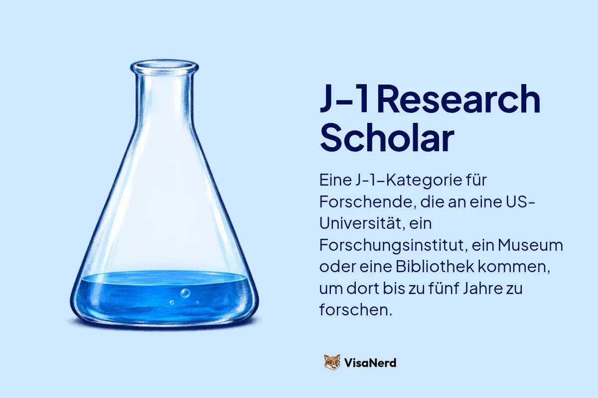 J-1 Research Scholar: Eine J-1 Kategorie für Forschende, die an eine US-Universität, ein Forschungsinstitut, ein Museum oder eine Bibliothek kommen, um dort bis zu fünf Jahre zu forschen.