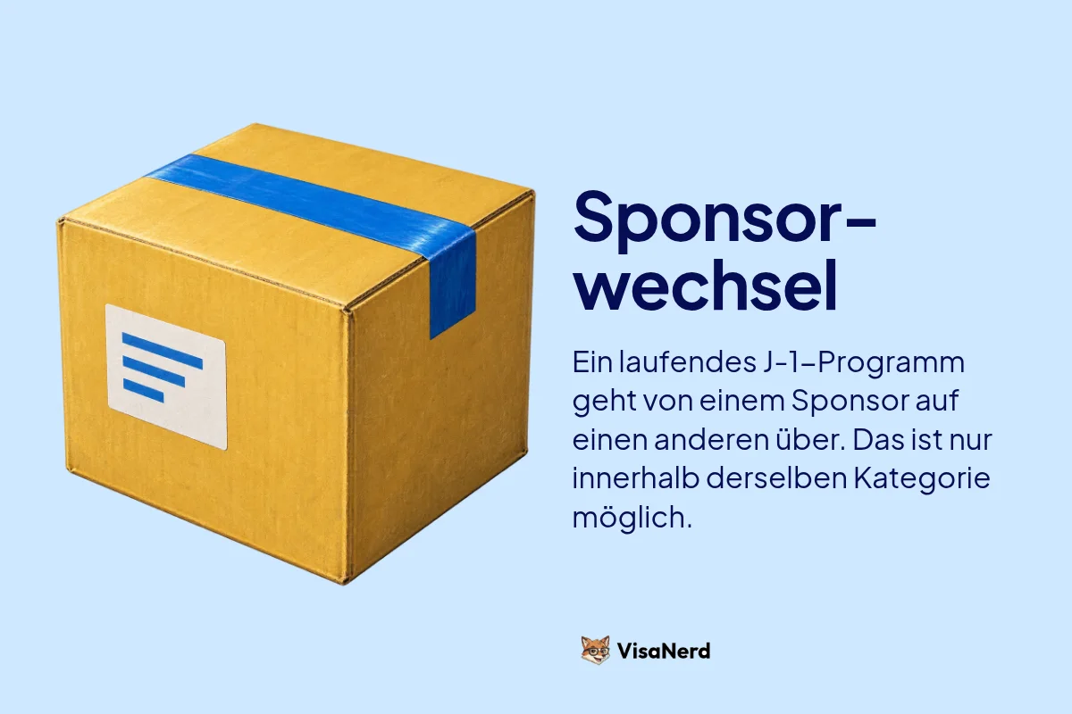 Sponsorwechsel: Ein laufendes J-1 Programm geht von einem Sponsor auf einen anderen über. Das ist nur innerhalb derselben Kategorie möglich.